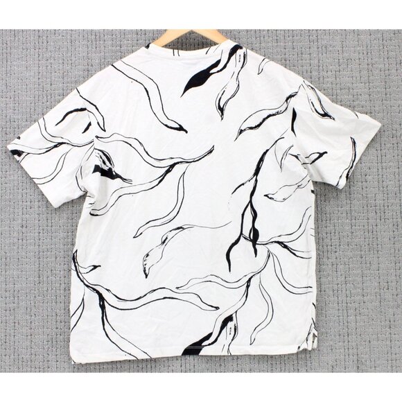 H&M Shirt Mens Medium M Off White Short Sleeve Crewneck Floral Graphic Art - Picture 7 of 9